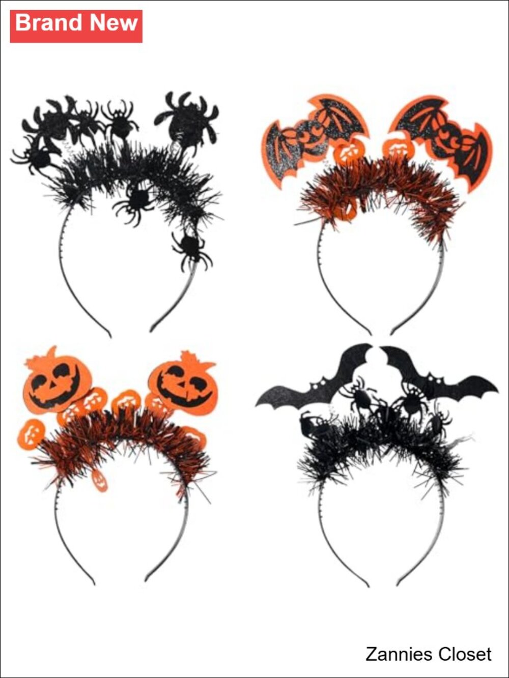 👻 4PCS Halloween Headbands Pumpkin Spider Bat Tassel Sequins Hair Accessories
